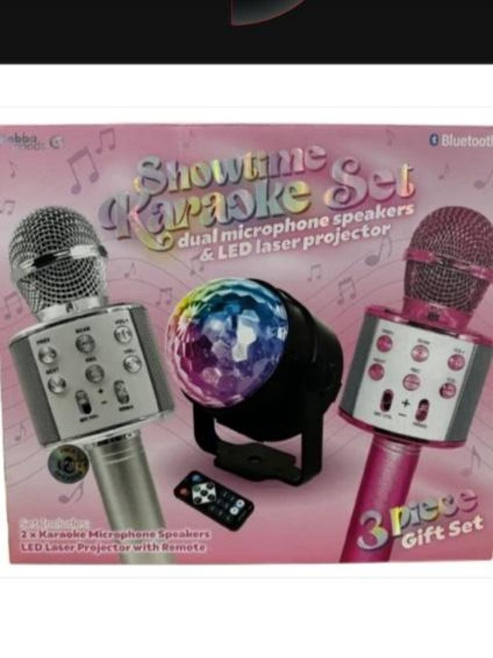 - Pink & Silver Dual Microphone Speakers with LED Laser Projector